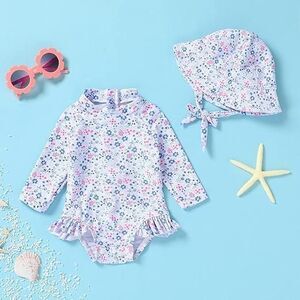 NEW NWT Girls Sz 18-24 Months Floral Print UV Protection 1 Pc Outfit & Cap Set
